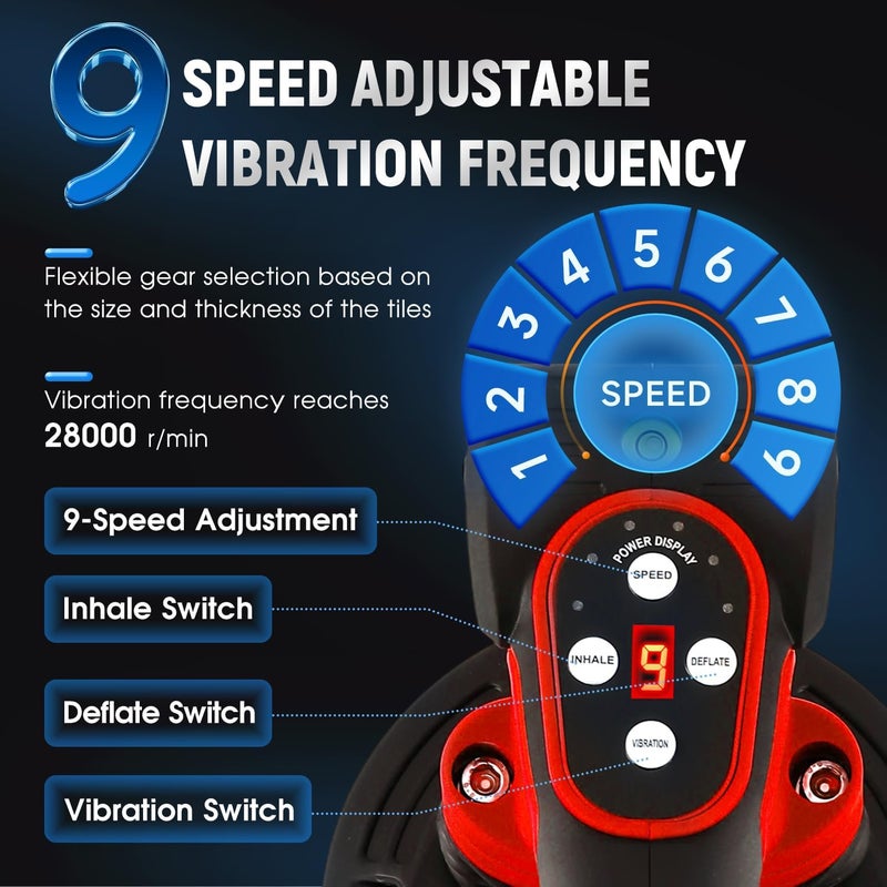 Antstone Tile Vibration Tool 250mm Suction Cup 882lbs/400kg Adsorption Handheld Tile Installation Leveling Machine Tile Vibrator Tool for Tiling Leveling Laying Max.28000r/Min 9 Speeds (Red) - Image 4